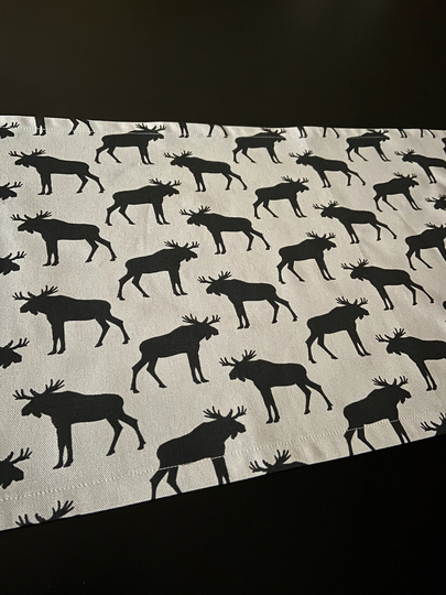 Cotton Table Runner With Black Elks On Grey Scandinavian Design Linen Christmas