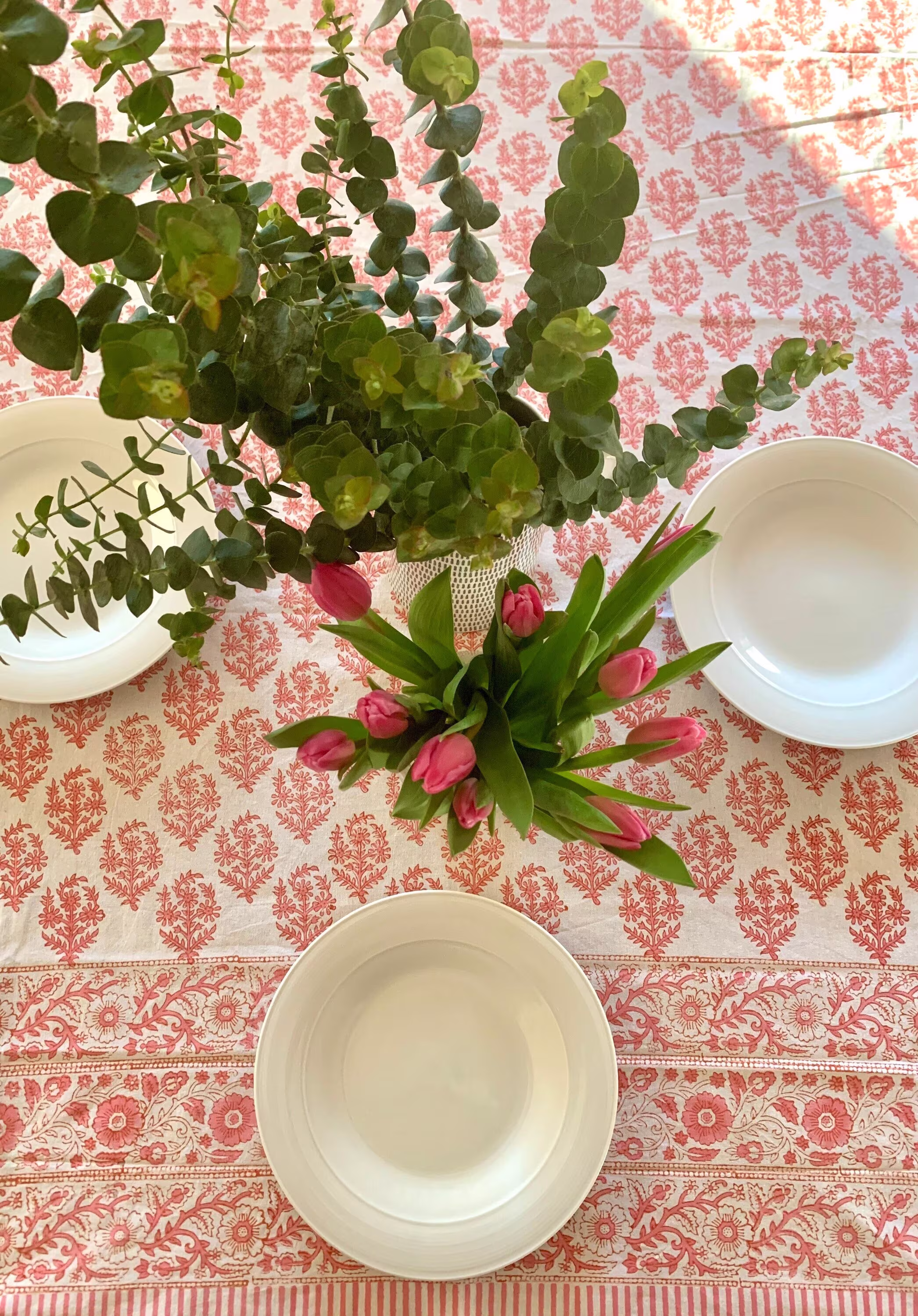 Sandhya Table Cloth, Bedcover, Light Pink Orange Cotton Tablecloth, Block Print Summer Setting, Handprinted Tablecloth