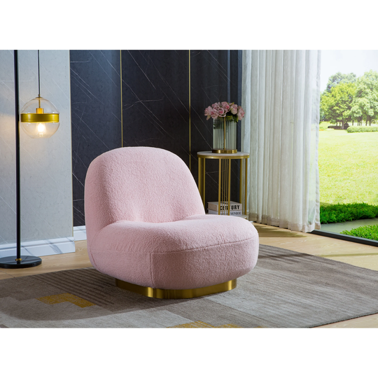 Modern Velvet Padded Seat Chaise Lounges Swivel Accent Chair Swivel Barrel Chair with Gold Finish Stainless Steel Base