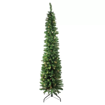 6' x 20" Pre-Lit Traditional Green Pine Pencil Artificial Christmas Tree - Clear Lights