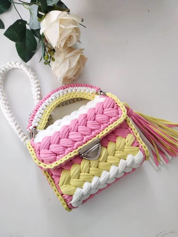 Crochet Colorful Bag, Capri Luxury Knitted Project Bag, Gift For Her, Shoulder Hand Woven Crochet Colored Bag