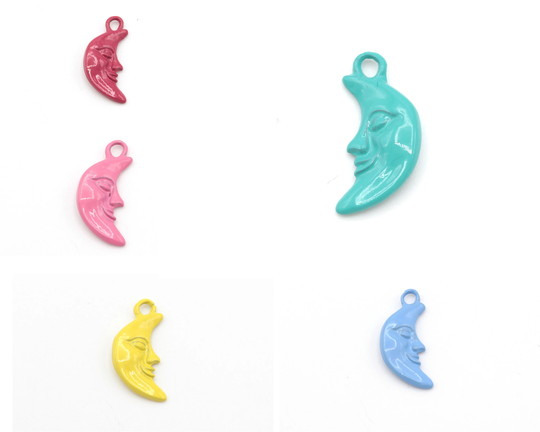 2 Pcs Colored Moon Charm, Pendant, Jewelry, Earring Charms, | 9x18mm Crld-27