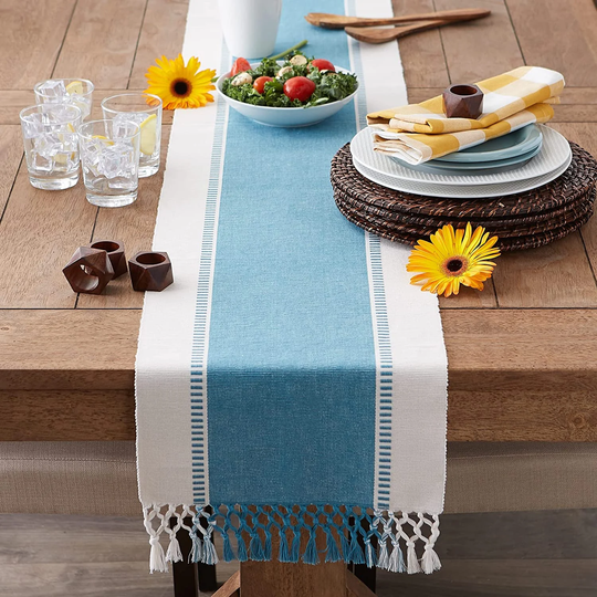 Coastal Table Runner - Decor Easter Farmhouse Blue Boho Spring