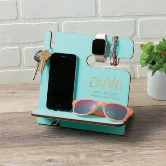 Teal Wood Desk Organizer, Office Pencil Holder, Aesthetic Stationery Storage, Custom Gift