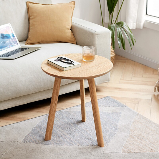 Natural Solid Oak Wood Round End Table Side Table Coffee Table for Living Room Bedroom & Balcony