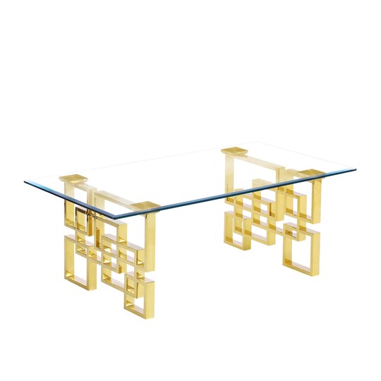 Best Quality Furniture Glass Coffee Table with Square Stainless Steel Legs