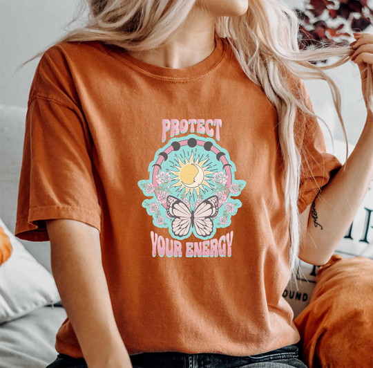 Comfort Colors Boho Shirt, Protect Your Energy Retro Comfy Oversized Celestial Aesthetic Vintage Shirt