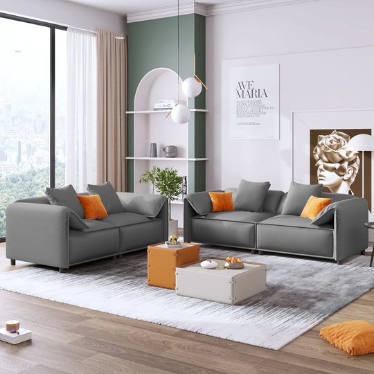 Modern 2 Piece Tech Cloth Fabric Loveseat Sofa, Luxury Living Room Sofa with Elephant Ears Arm Type& Thickening Upholstered Sofa