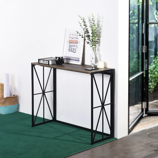 Homy Casa Foldable Console Table Dark Brown Side Table