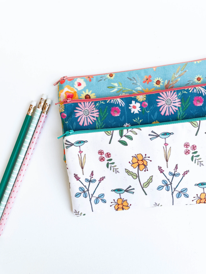 Womens Zipper Pouch, Pencil Blue Case, School Supplies, Travel Cosmetic Bag, Gadget Purse Organizer, Gift For Her