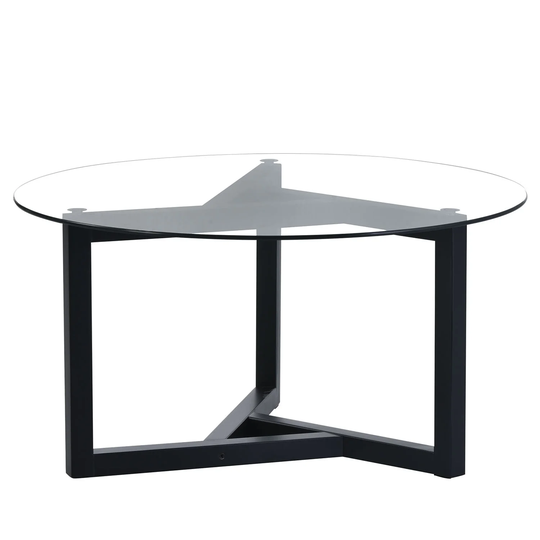 Modern Round Tempered Glass Tabletop Coffee Table with Wood Legs