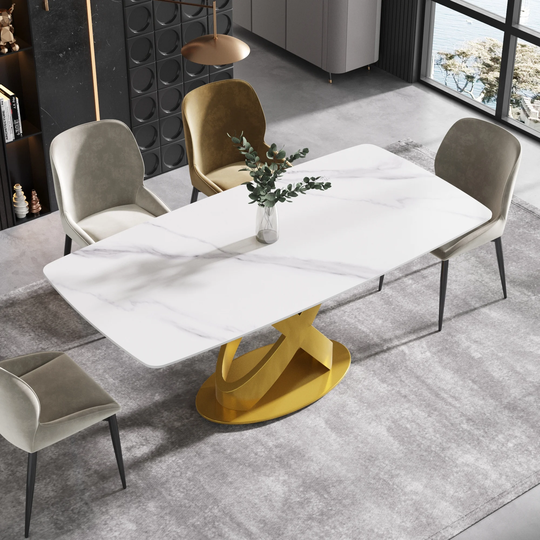 71" Rectangular Sintered Stone Dining Table,X-Shaped Carbon Steel Legs