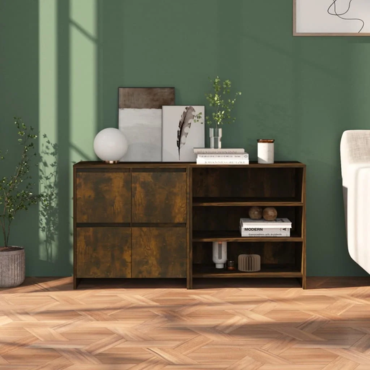 2 Piece Sideboard Smoked Oak Engineered Wood