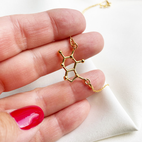 Chocolate Molecule Necklace, Gift For Chocoholic, Foodie Gift, I Love Chocolate, Gold Chocolate Necklace, Theobromine Molecule Science Lover