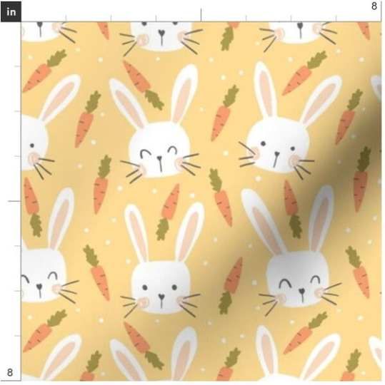Bunnies & Carrots On Golden Fabric By The Yard | Easter Rabbits Spring Made To Order