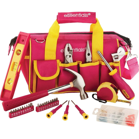 Essentials Around-the-House Homeowner's Tool Set with Pink Tool Bag (32-Piece) - 1 Each