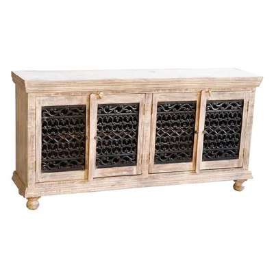 70 Inch Solid Wood Sideboard Server With Iron Accent Design Doors