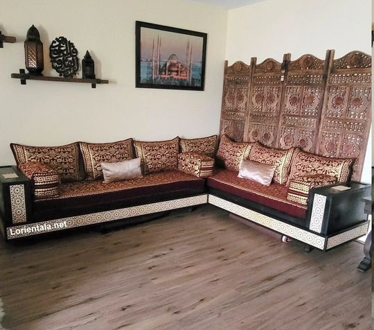 L Shape Arabic Floor Seating Sofa Gold Set Cushions Turkish Majlis Oriental Home Decor Moroccan Bohemian Furnitures Kilim Rug