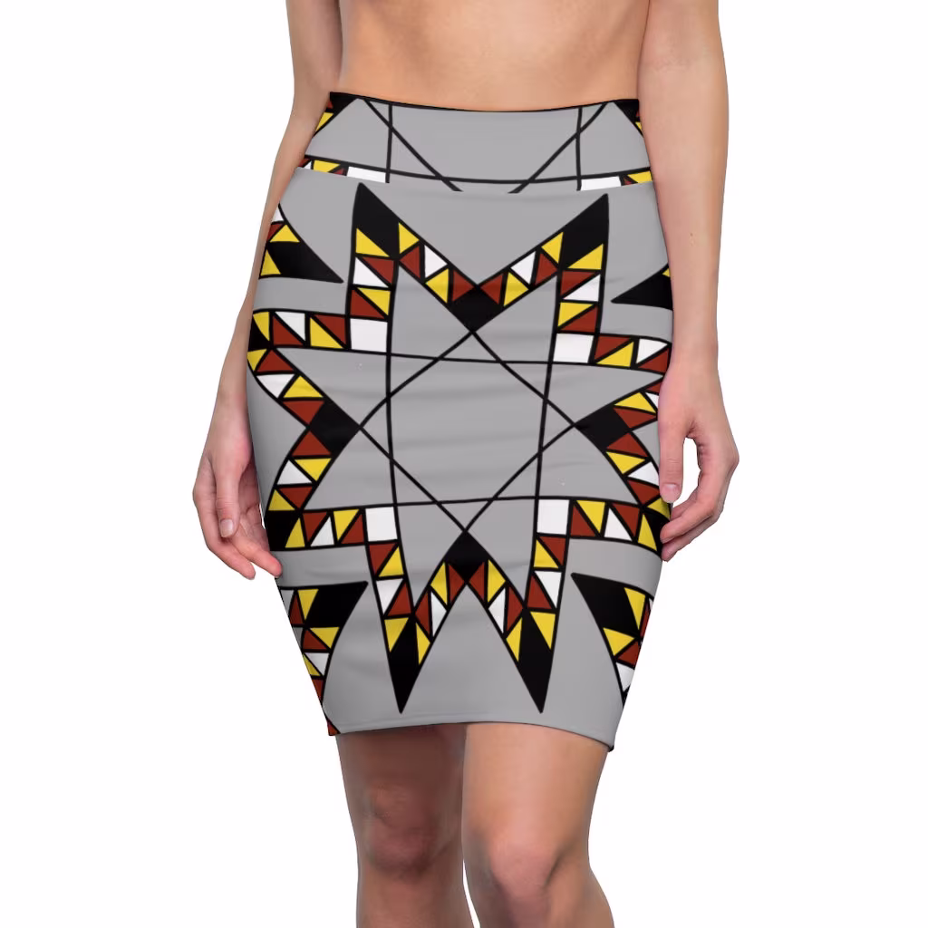 Mid/High Waist Pencil Skirt - Star Quilt Pattern Design