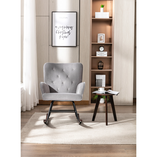Velvet Padded Rocking Chair Living Room Accent Chair High Backrest & Cozy Armrest Ergonomic Chair with Wood Feet &Metal Frame