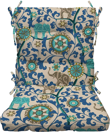Rsh Décor Indoor Outdoor Tufted High Back Chair Cushion - Blue Elephant Bohemian