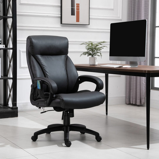 Vinsetto PU Leather 6-Point Massage Office Chair with Ergonomic Tilt Function, Height Adjustable with Headrest, Black