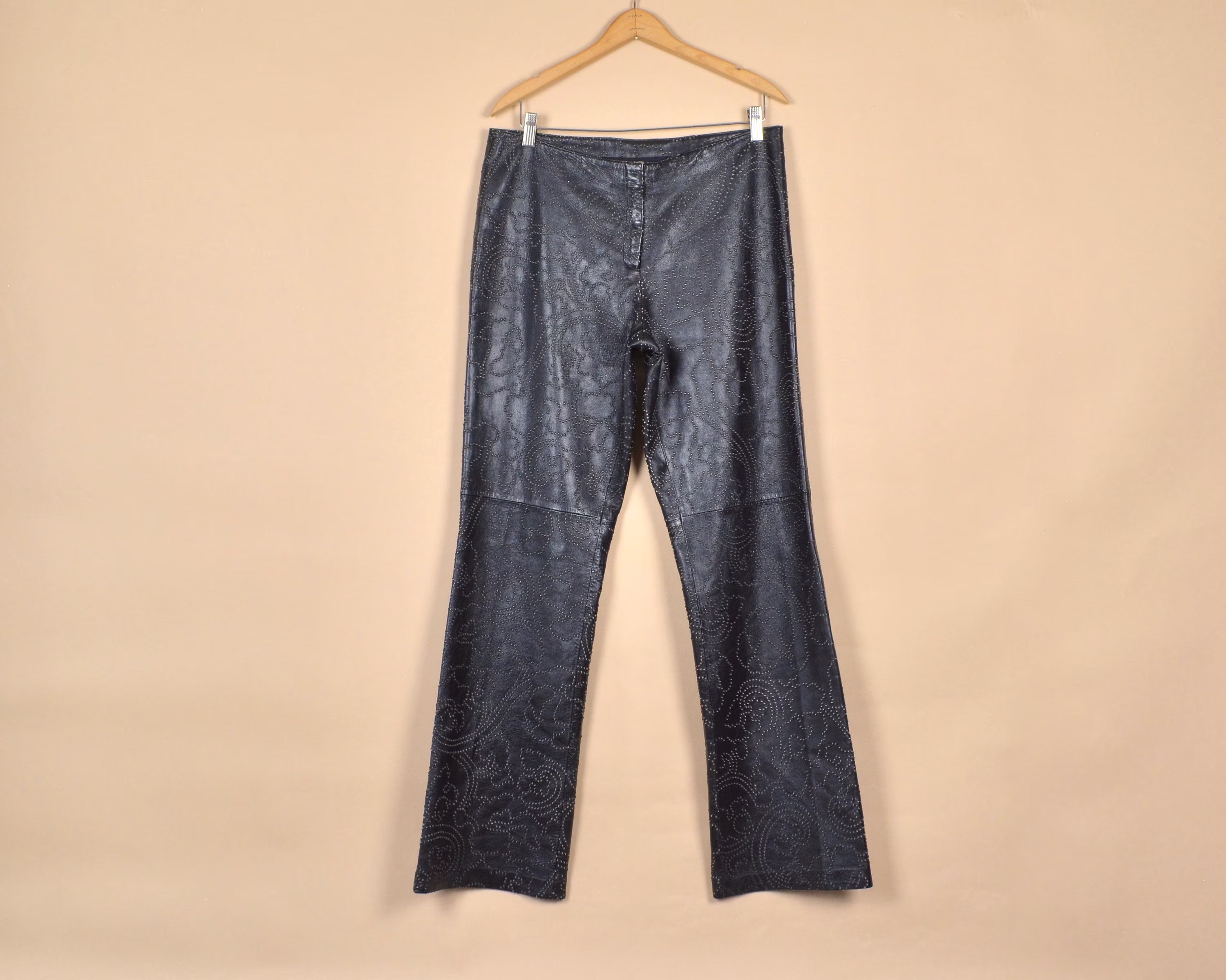 Vakko Black Vintage Leather 90S Pants