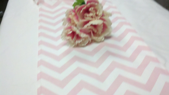 Pink Chevron Runner 108" Long Table Runner Light Pastel Pink & White, Zigzag Chevron Decor Wedding Bridal Rpst