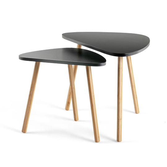 Set of 2 End Tables with Oval Triangular Tabletop Nesting Table Set