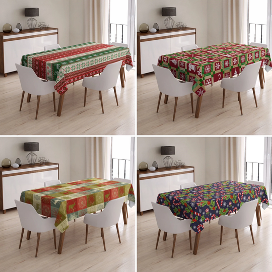 Christmas Tablecloth, Red Holiday Table Cover, Kitchen Textile, New Year's Gift, Country House Decor, Cotton Tablecloth