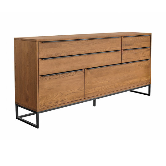 73 Inch 4 Drawer Wooden Sideboard with 2 Hatches, Brown