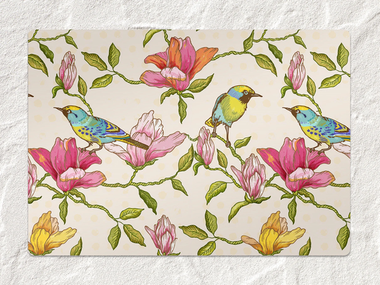 Flowers & Birds Chair Mat, Pink Protective Green Splat Tropical Vinyl Floor Pvc Office Room Rug, Gift Idea, Splash Mat