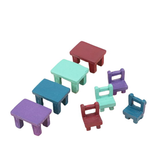 2Pcs/Set Miniature Dollhouse Table Chair Resin Furniture Craft Micro Landscape Ornament Fairy Garden Home Decor