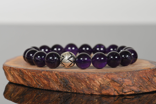 Aaa Dark Amethyst Bracelet 10mm Beads, February Birthstone, Natural