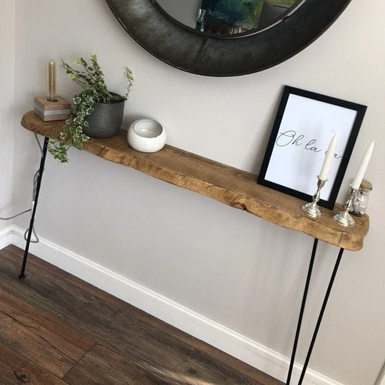 Live Edge Round Corners Console Table Hairpin Legs Wooden Rustic Hallway Uk 48 Hours Dispatch/48 Delivery Radiator Shelf