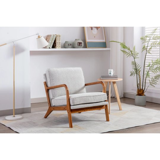 Grey Wood Armchair, Modern Accent Chair Lounge Chair for Living Room
