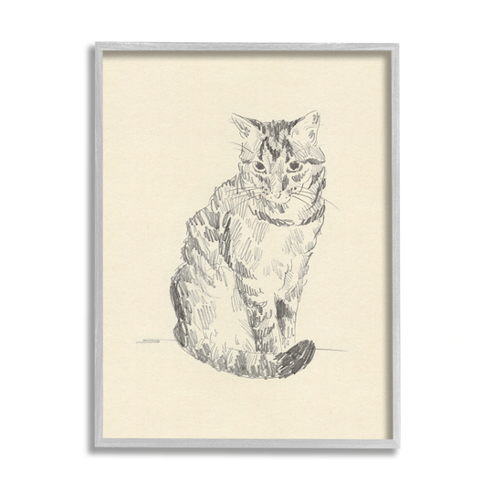 Stupell Industries House Cat Pet Portrait Pencil Sketch Traditional Illustration Framed Wall Art