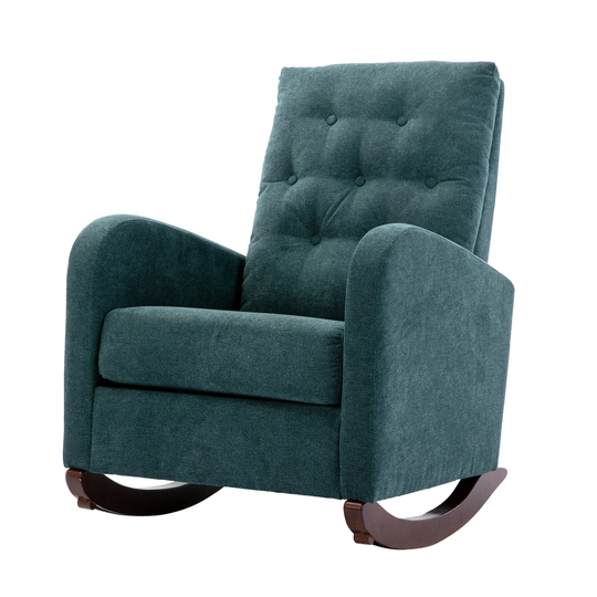Living Room Velvet Fabric Padded Rocking Chair High Back Lounge Chairs & Padded Accent Chairs with Solid Rubber Wood Legs