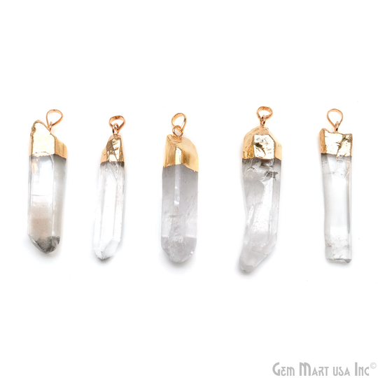 Crystal Point Pencil Pendant, 59x14mm 24K Gold Plated Gemstone Charm Pendant Gemmartusa | Gpcl-14203