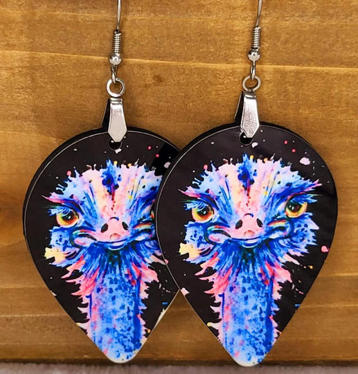 Colorful Ostrich Earrings, Jewelry, Colorful Bird Multicolor Lover Gift