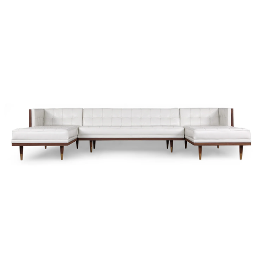 Kardiel Woodrow Box Top Grain Leather Mid-century Sofa U Sectional