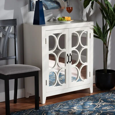 Modern And Contemporary White Finished Wood And Mirrored Glass 2-Door Sideboard