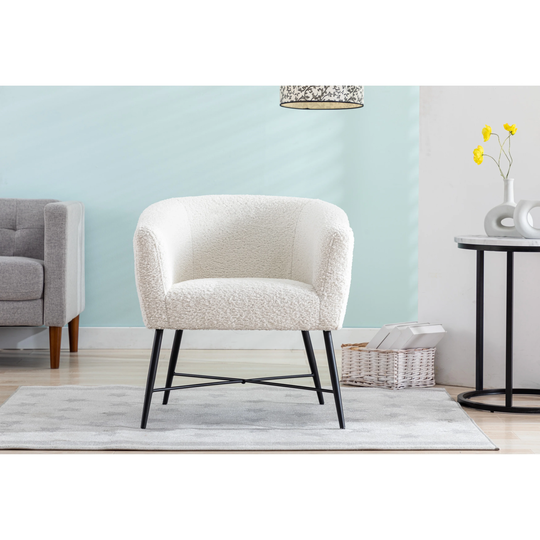 Minimalism Modern Style Sheep Wool-Like Fabric Accent Chair Metal Legs Living Room Chair