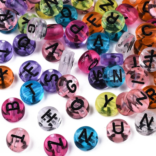 Color Mix Assorted Clear Colors With Black Letter Alphabet Beads Round Acrylic 7mm Beads Pick Your Bulk Bead Lot