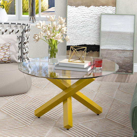 CTEX 3 legs Simple Coffee Table, Cocktail Table with Tempered Glass Tabletop