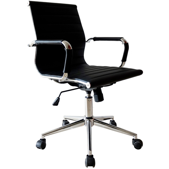Executive Ergonomic Mid Back Office Chair Ribbed PU Leather Adjustable for Manager Conference Computer Desk