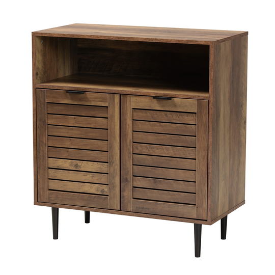 Baylah Mid-Century Modern Natural Brown Finished Wood and Black Metal 2-Door Sideboard