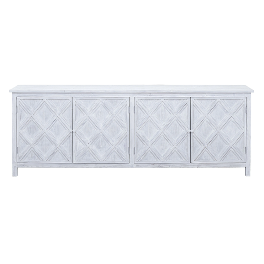 Kendra 94" Reclaimed Pine White Washed Painted Carved Sideboard