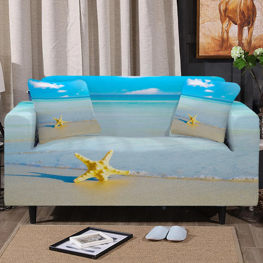 starfish Couch Cover Sofa Slipcover Beach Ocean Theme Armchair Loveseat Oversize Furniture Protector