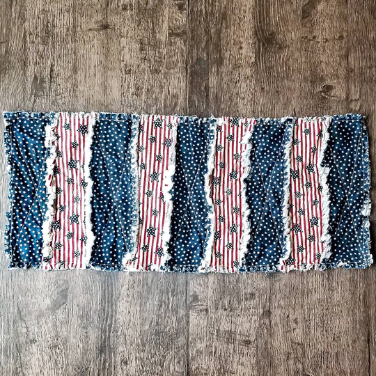 Patriotic Table Runner, 4Th Of July Decor, Stars & Stripes Centerpiece, Rag-Quilted Seasonal, Independence Day, Holiday